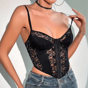 White Floral Embroidery Lace-Up Strapless Corset