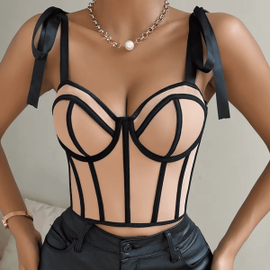 Lace-up Flower Embroidered Bustier Tank Top
