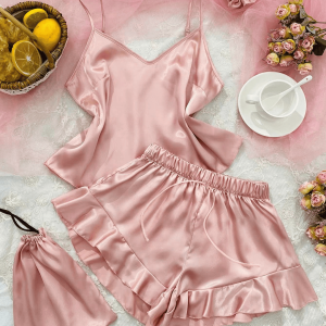 Women Deep V Sling Short Sexy Pajamas Sling Lingerie Two Piece Sleepwear