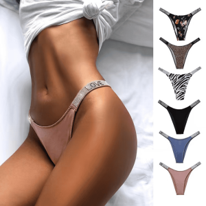Diamond Panties Thong Fitness Exercise Ice Silk Low Waist High Fork Bikini Hip Lift Rhinestone